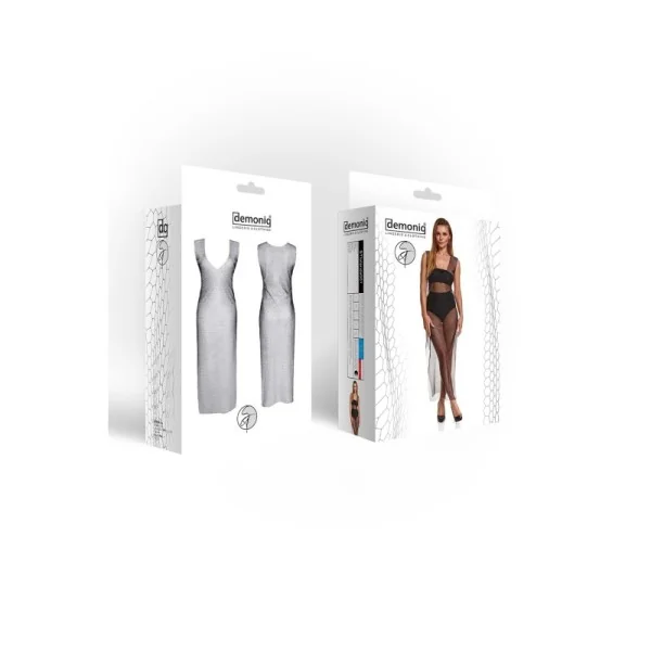 Schwarz/Silbernes Kleid Stiolanda001 von Demoniq Silver Touch Collection kaufen | Fesselliebe