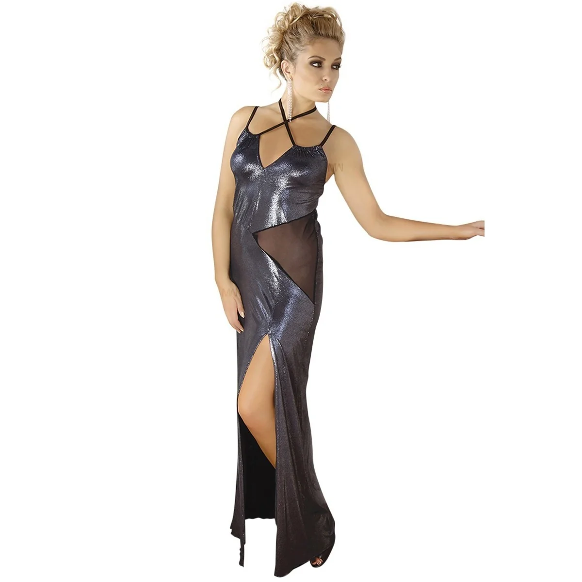 Langes Silbernes Wetlook-Kleid M/1069 von Andalea kaufen | Fesselliebe