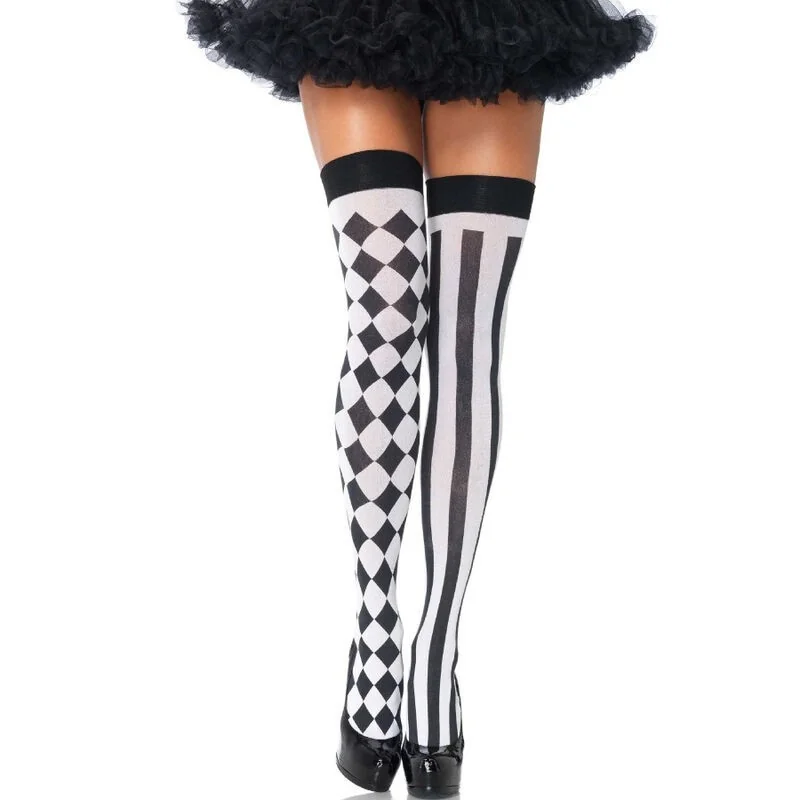 Schwarz/Weiße Arlequin Hohe Socken von Leg Avenue Hosiery kaufen | Fesselliebe