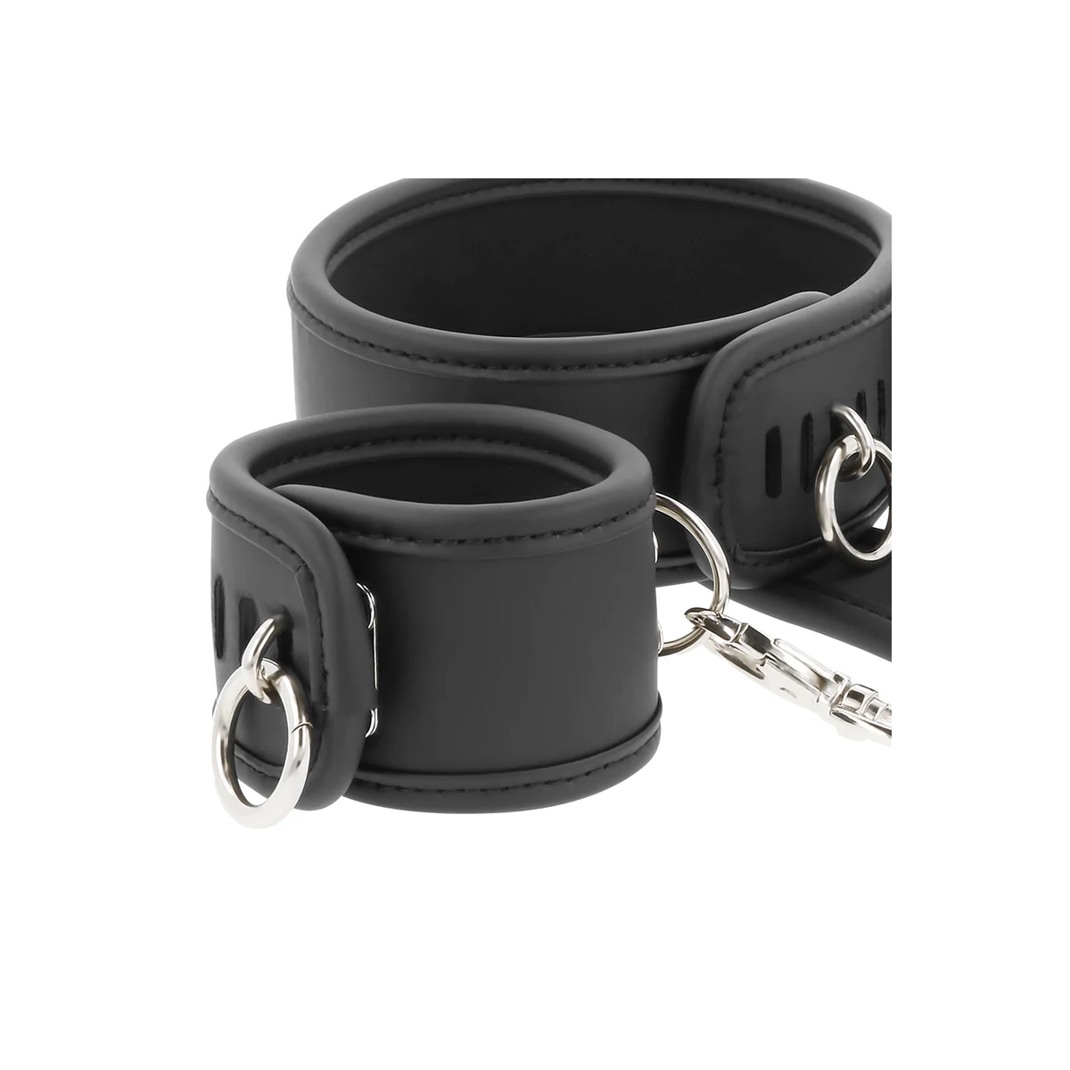 Halskette und Handschellen aus Veganem Leder mit Noprene-Futter von Fetish Submissive Bondage kaufen | Fesselliebe