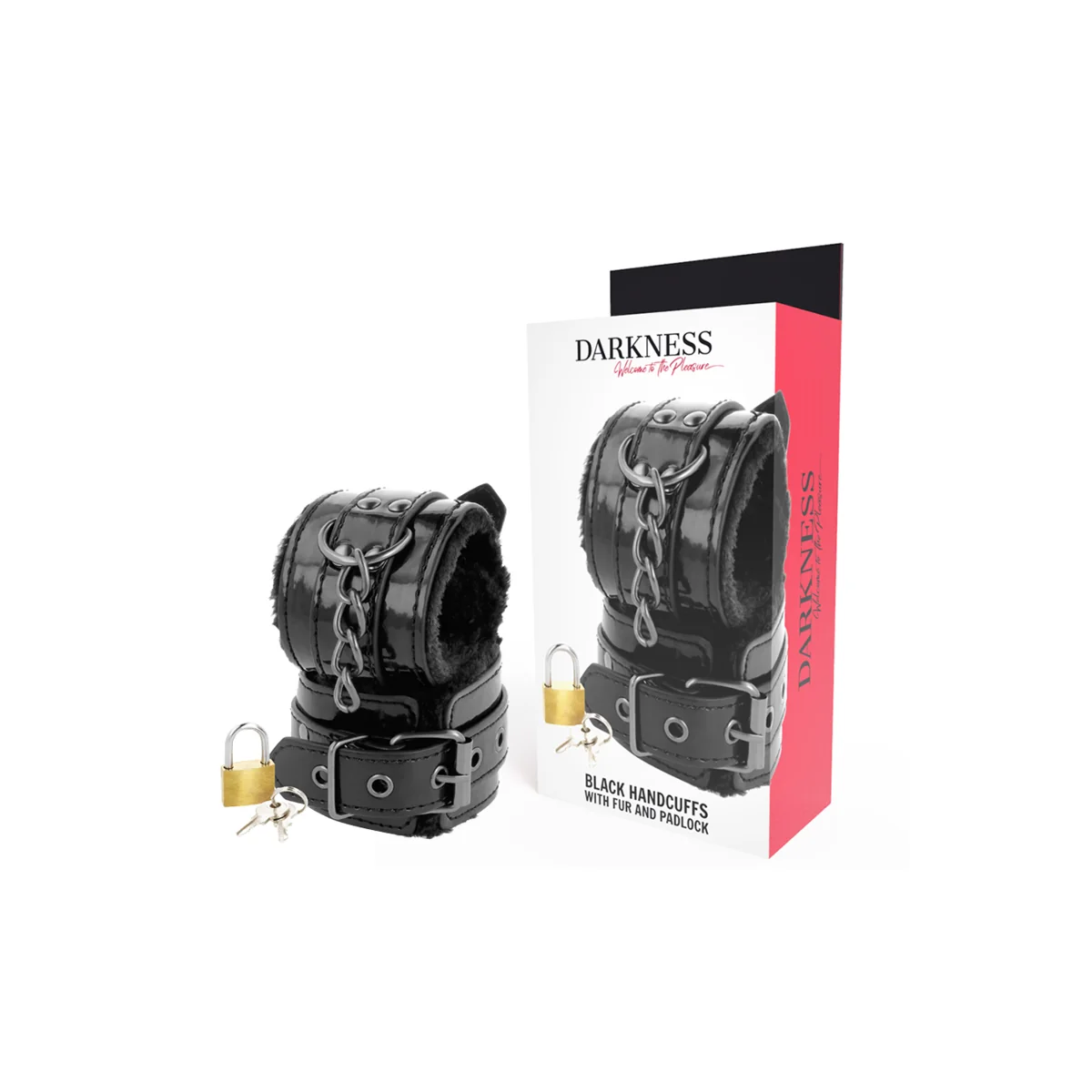 Schwarze, Verstellbare Lederhandschellen mit Vorhngeschloss von Darkness Bondage kaufen | Fesselliebe
