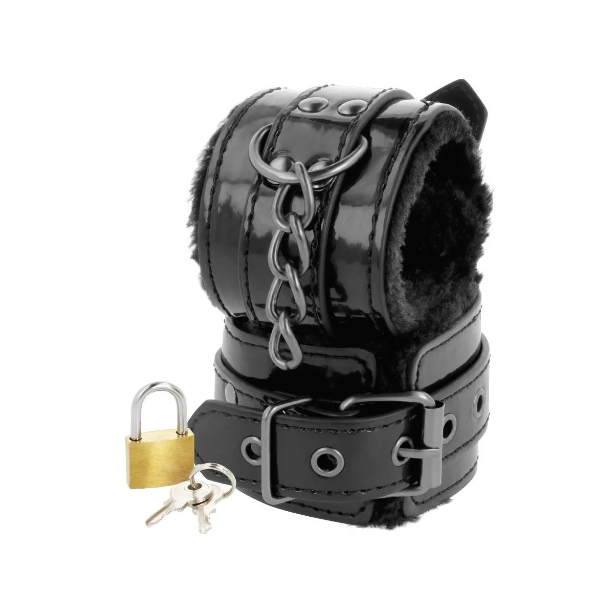 Verstellbare Handschellen aus Schwarzem Leder mit Vorhngeschloss von Darkness Bondage kaufen | Fesselliebe