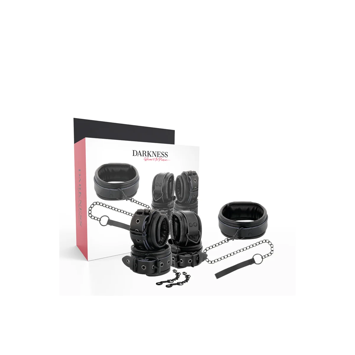 Handschellen und Kragen aus Schwarzem Leder von Darkness kaufen | Fesselliebe