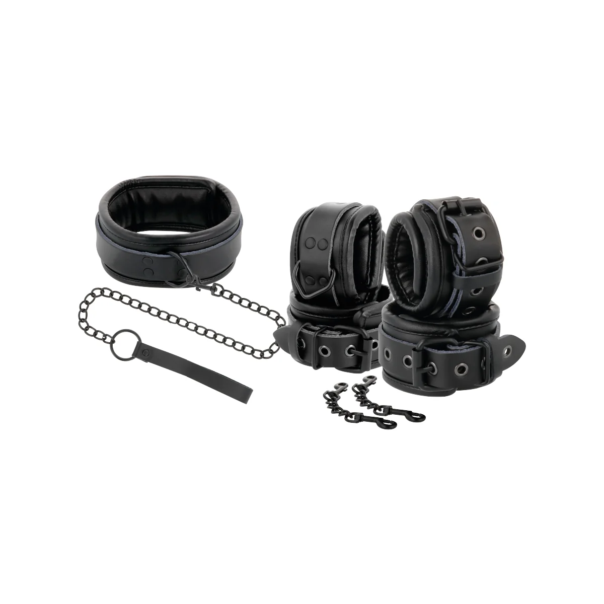Handschellen und Kragen aus Schwarzem Leder von Darkness kaufen | Fesselliebe