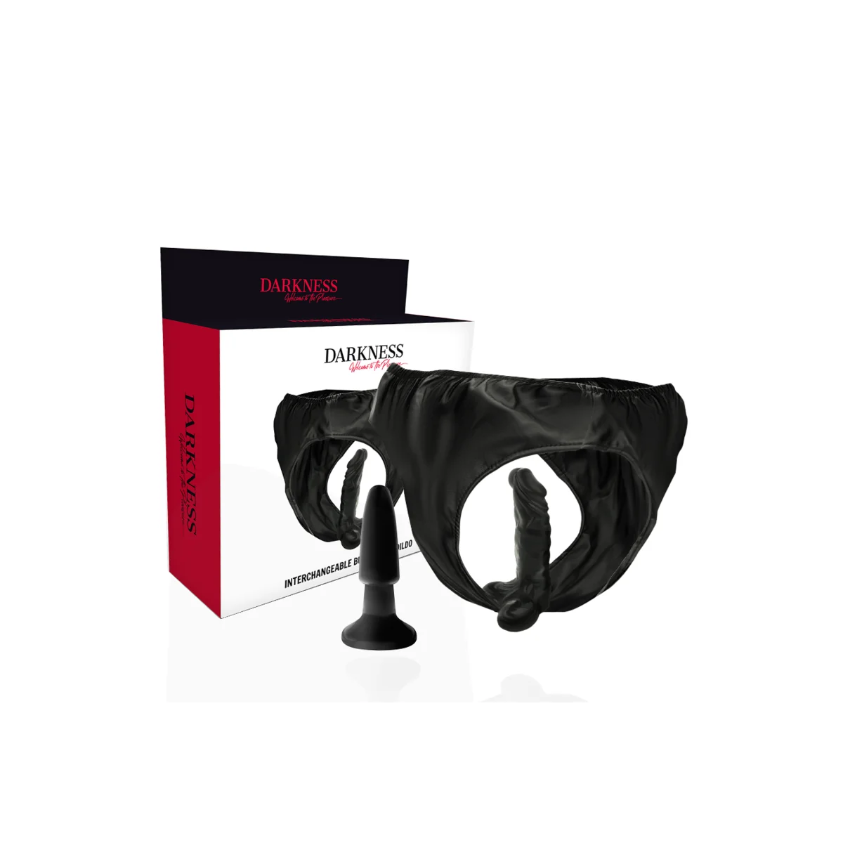 Höschen mit Plug und Auswechselbarem Dildo von Darkness Sensations kaufen | Fesselliebe