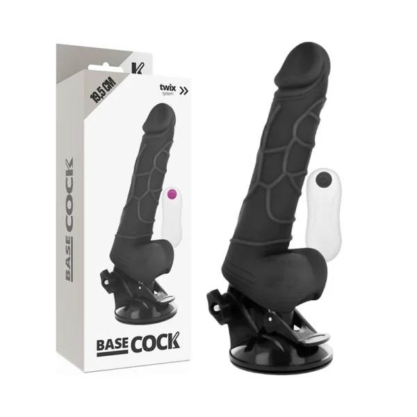 Realistischer Vibrator mit Fernbedienung Schwarz mit Hoden 19.5 cm -O- 4 cm von Basecock kaufen | Fesselliebe