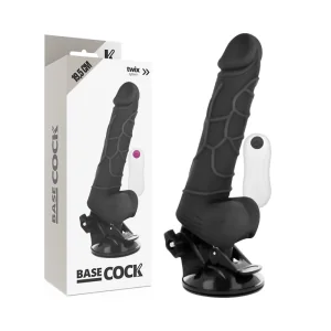 Realistischer Vibrator mit Fernbedienung Schwarz mit Hoden 19.5 cm -O- 4 cm von Basecock kaufen | Fesselliebe