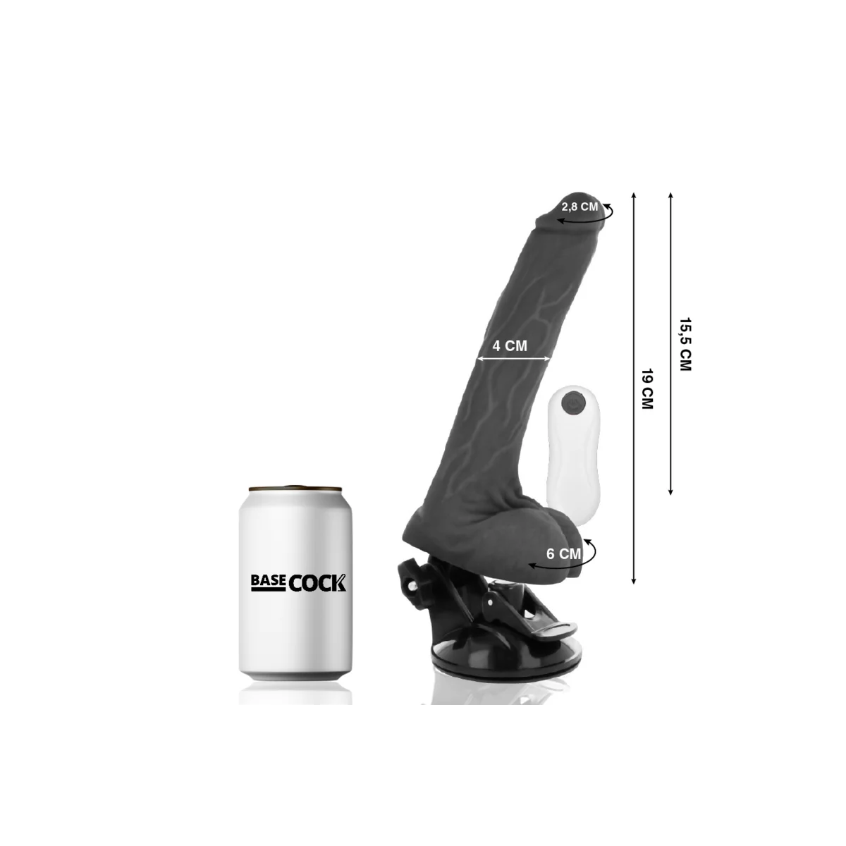 Realistischer Vibrator mit Fernbedienung Schwarz 19 cm -O- 4 cm von Basecock kaufen | Fesselliebe