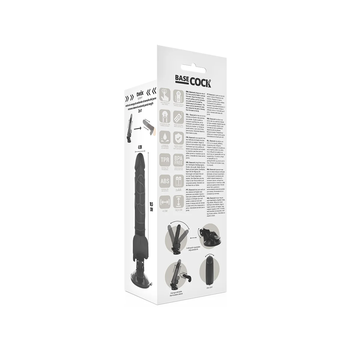 Realistischer Vibrator mit Fernbedienung Schwarz 18.5 cm -O- 4cm von Basecock kaufen | Fesselliebe