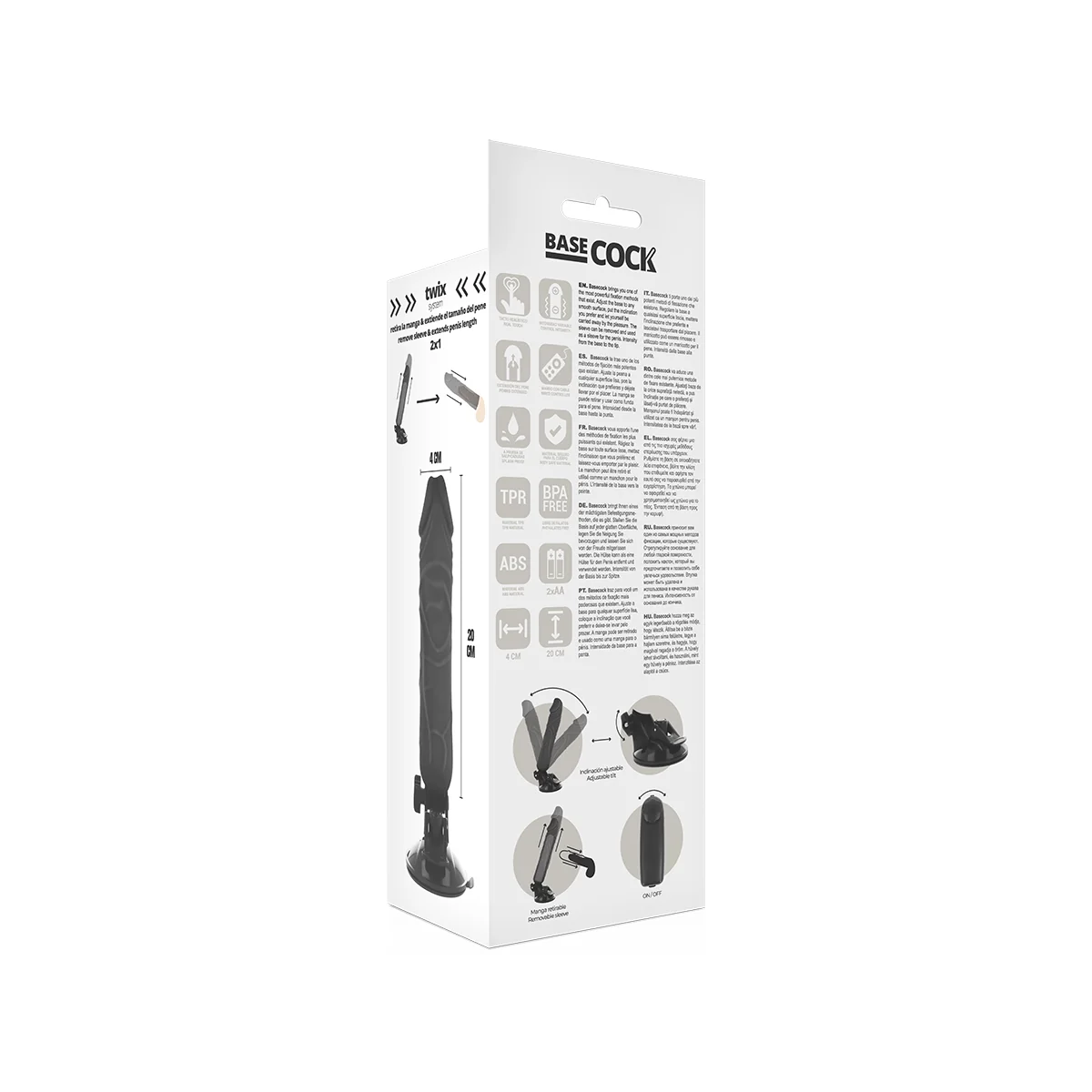 Realistischer Vibrator mit Fernbedienung Schwarz 20 cm -O- 4 cm von Basecock kaufen | Fesselliebe