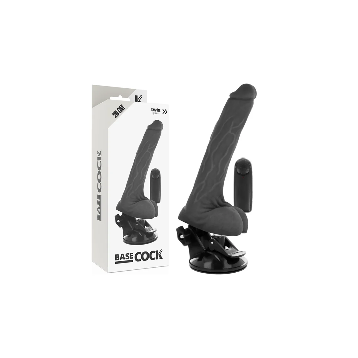 Realistischer Vibrator mit Fernbedienung Schwarz mit Hoden 20 cm -O- 4 cm von Basecock kaufen | Fesselliebe