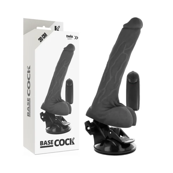 Realistischer Vibrator mit Fernbedienung Schwarz mit Hoden 20 cm -O- 4 cm von Basecock kaufen | Fesselliebe