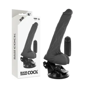 Realistischer Vibrator mit Fernbedienung Schwarz mit Hoden 20 cm -O- 4 cm von Basecock kaufen | Fesselliebe