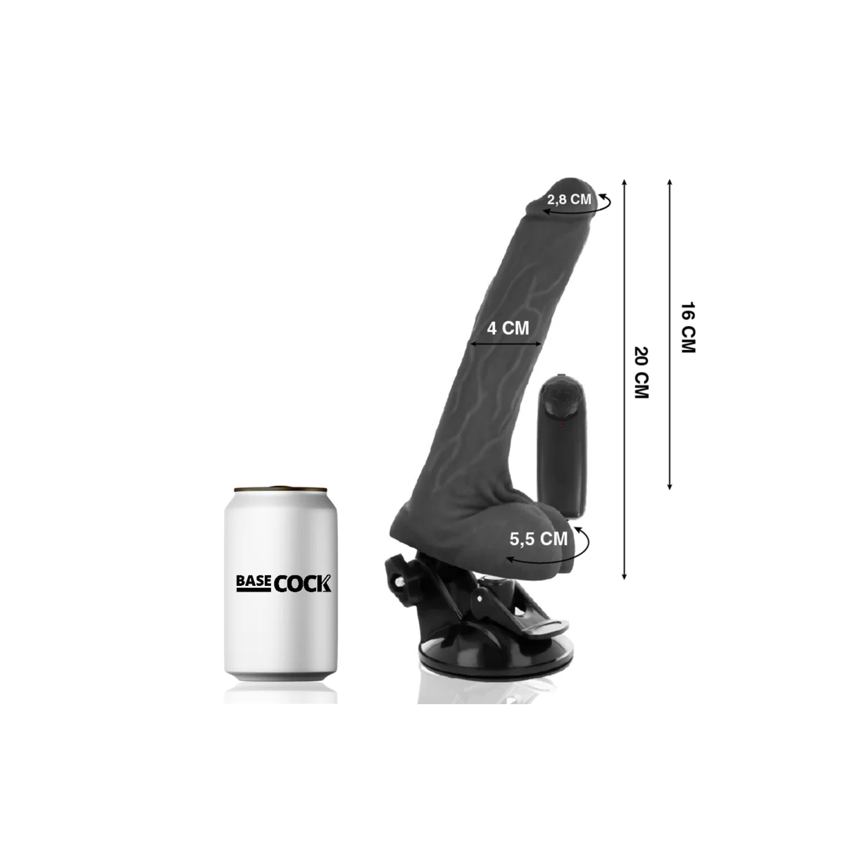 Realistischer Vibrator mit Fernbedienung Schwarz mit Hoden 20 cm -O- 4 cm von Basecock kaufen | Fesselliebe