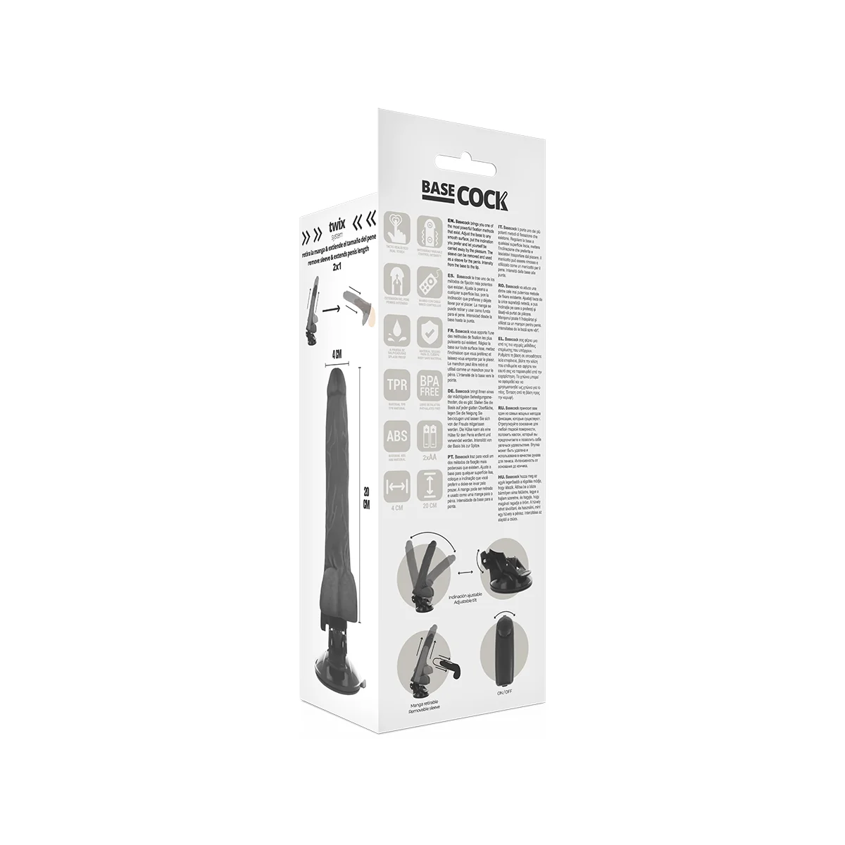 Realistischer Vibrator mit Fernbedienung Schwarz mit Hoden 20 cm -O- 4 cm von Basecock kaufen | Fesselliebe