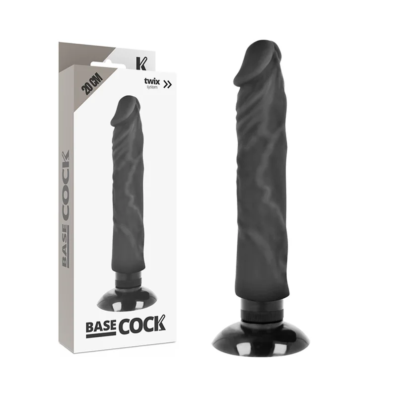 Realistischer Vibrator 2-1 Schwarz 20 cm -O- 4 cm von Basecock kaufen | Fesselliebe