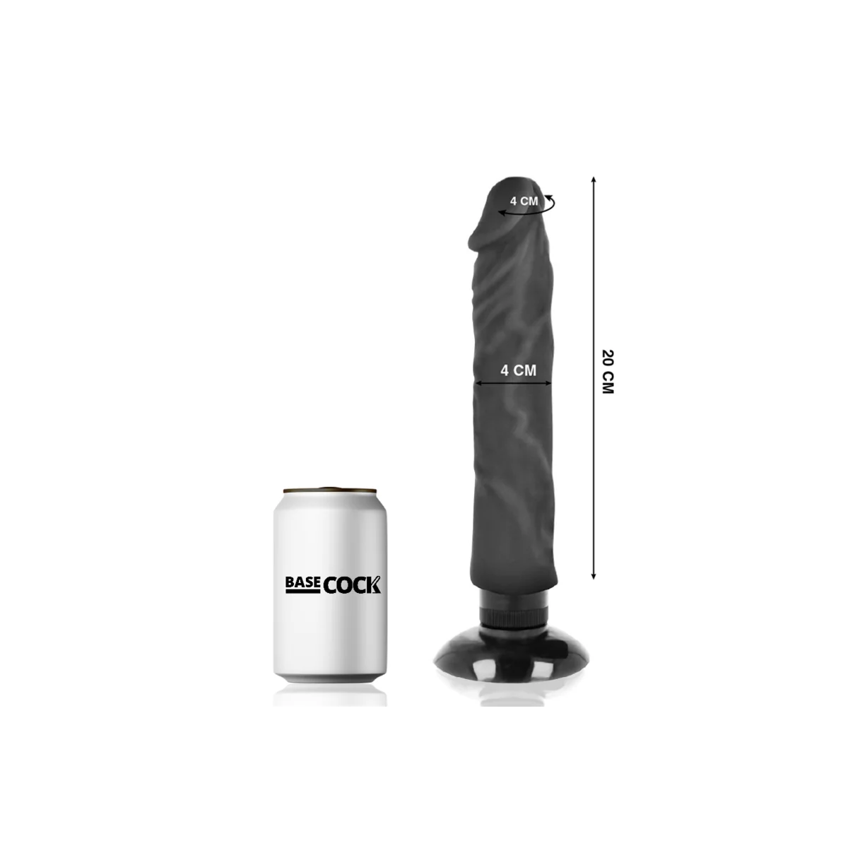 Realistischer Vibrator 2-1 Schwarz 20 cm -O- 4 cm von Basecock kaufen | Fesselliebe