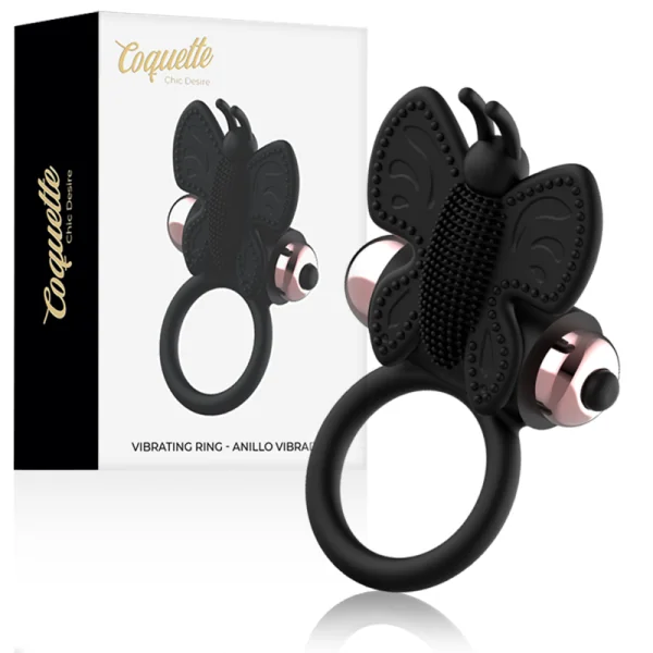 Cockring Schmetterling mit Vibrator Schwarz/ Gold von Coquette Toys kaufen | Fesselliebe