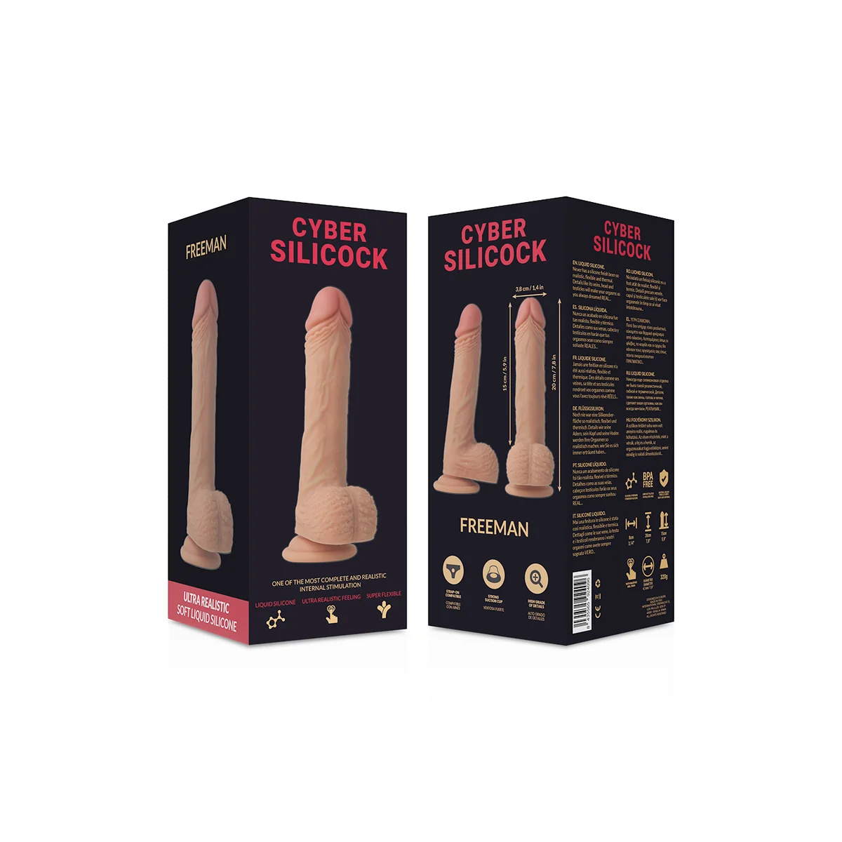 Strap-On Freeman Flüssige Silikon mit 3 Ringen Gratis 20 cm -O- 3.8 cm von Cyber Silicock kaufen | Fesselliebe