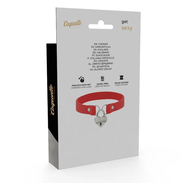 Rote Halskette aus Veganem Leder mit Herz-Accessoire mit Schlüssel von Coquette Accessories kaufen | Fesselliebe