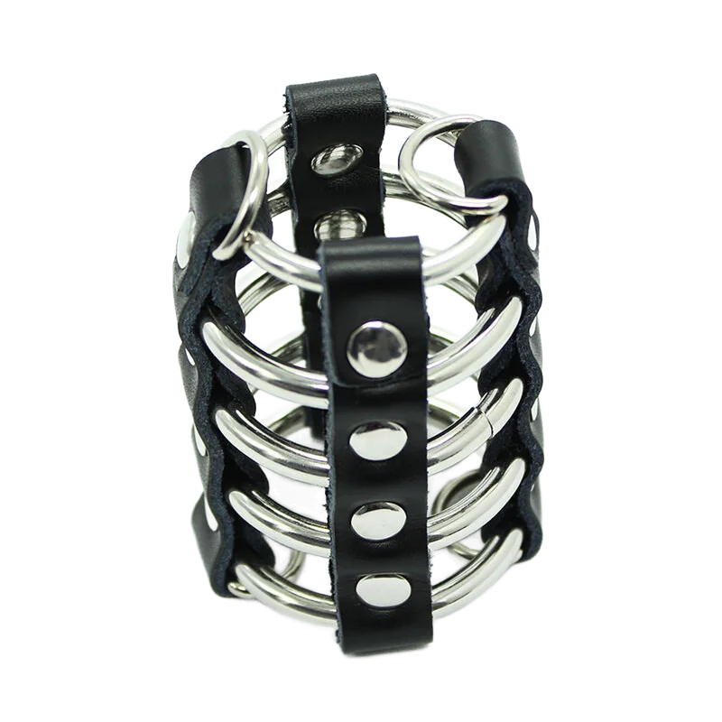 Peniskfig mit Metallringen und Lederriemen von Ohmama Fetish kaufen | Fesselliebe