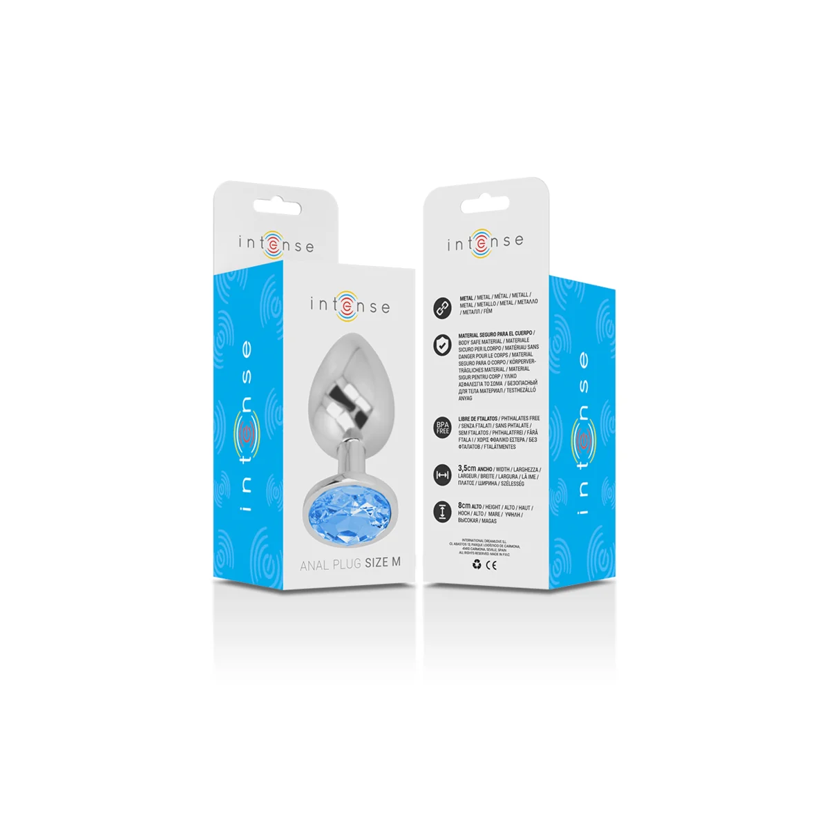 Analplug aus Aluminiummetall mit Blauem Glas, Größe M von Intense Anal Toys kaufen | Fesselliebe