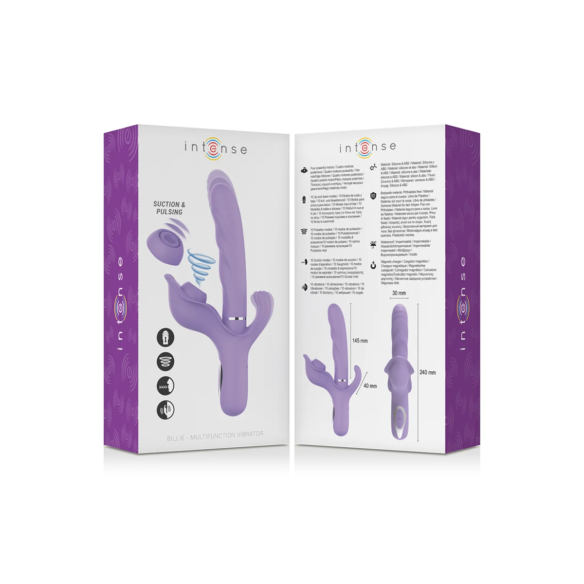 BILLIE MULTIFUNKTIONALER WIEDERAUFLADBARER SAUGVIBRATOR MIT LILA DRUCKKNOPF VON INTENSE FUN