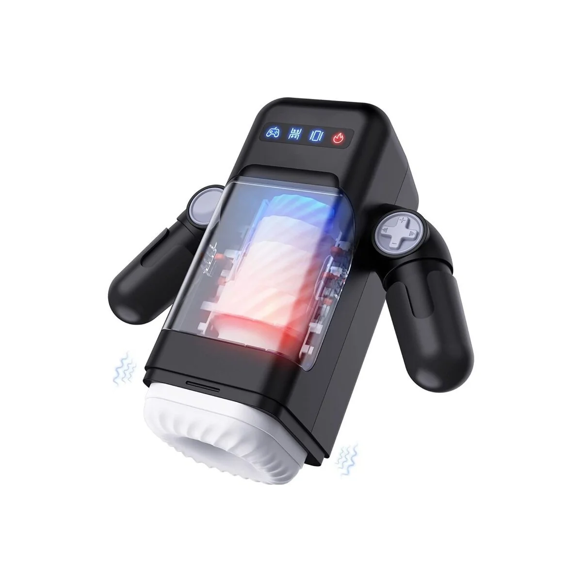 Stoßender Vibrations-Masturbator mit Heizfunktion und Mobiler Unterstützung - Schwarz von Baile For Him kaufen | Fesselliebe