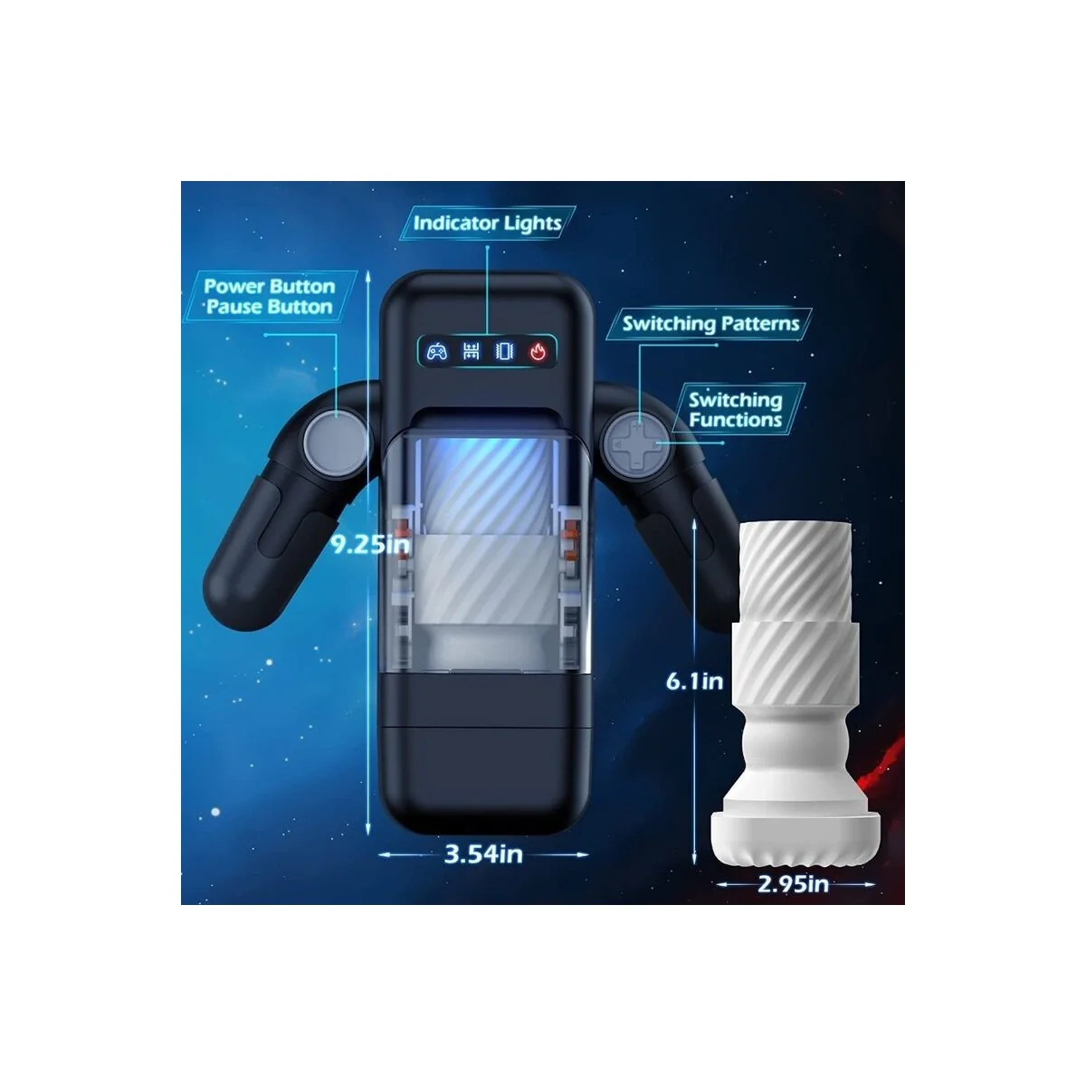 Stoßender Vibrations-Masturbator mit Heizfunktion und Mobiler Unterstützung - Schwarz von Baile For Him kaufen | Fesselliebe