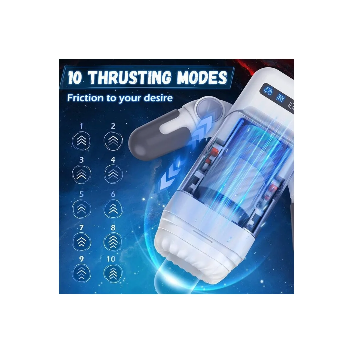 Stoßender Vibrations-Masturbator mit Heizfunktion und Mobiler Unterstützung - Schwarz von Baile For Him kaufen | Fesselliebe