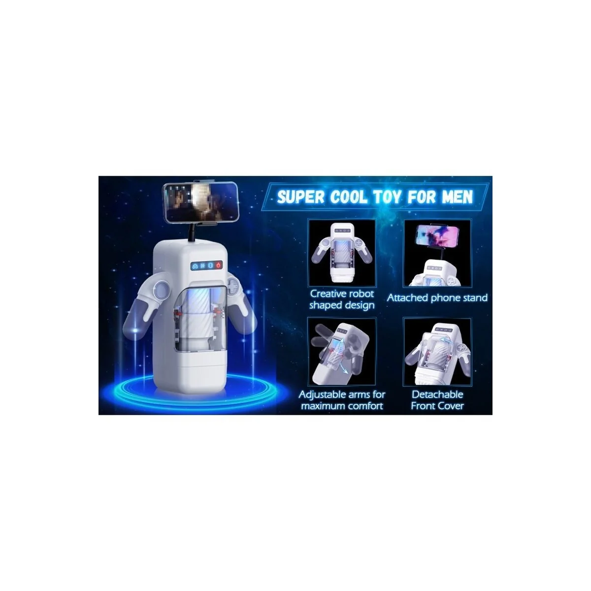 Stoßender Vibrations-Masturbator mit Heizfunktion und Mobiler Unterstützung - Schwarz von Baile For Him kaufen | Fesselliebe