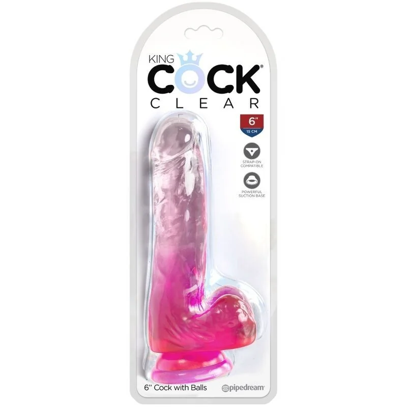 Clear realistischer Penis mit Hoden 13.5 cm Rosa von King Cock kaufen | Fesselliebe 2
