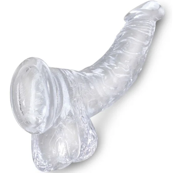 Clear Realistisch Gebogener Penis mit 16.5 cm Transparenten Eieren von King Cock kaufen | Fesselliebe