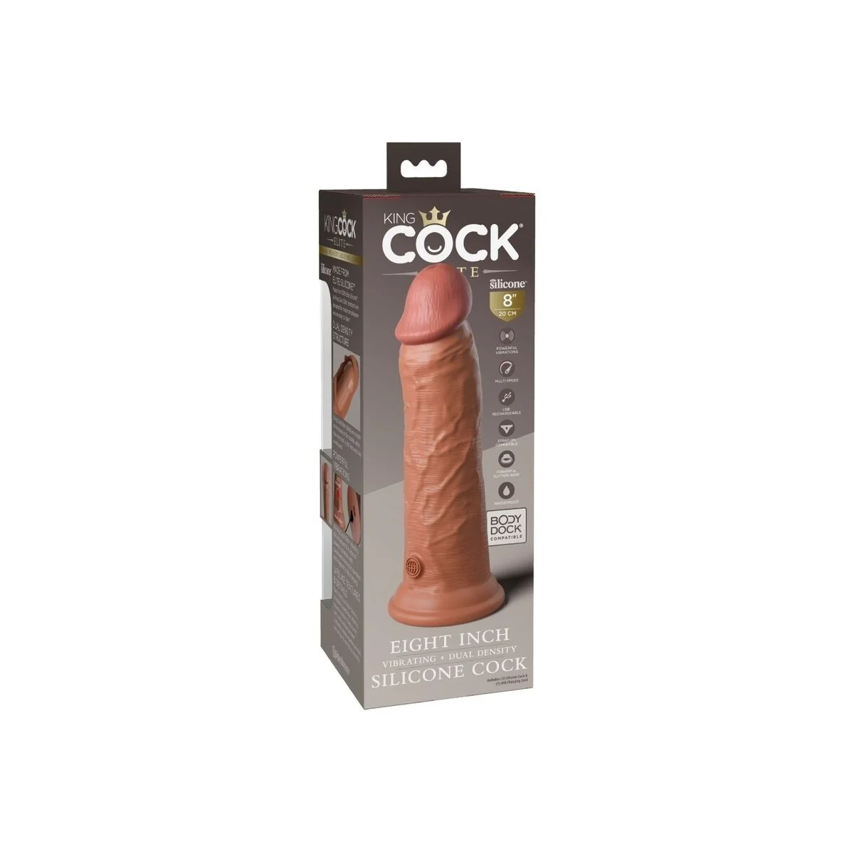 Elite realistischer Dildo mit Vibration und Silikon 20.3 cm Karamell von King Cock kaufen | Fesselliebe