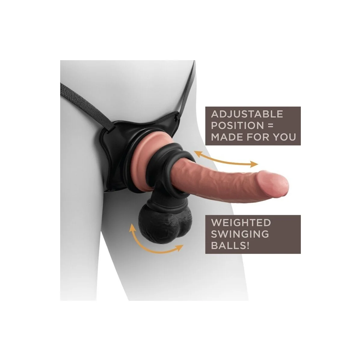 Elite Deluxe Verstellbares Harness-Kit Ring mit Hoden & Dildo 20.3 cm von King Cock kaufen | Fesselliebe