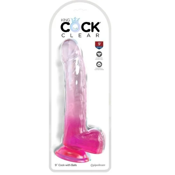 Clear Dildo mit Hoden 20.3 cm Rosa von King Cock kaufen | Fesselliebe