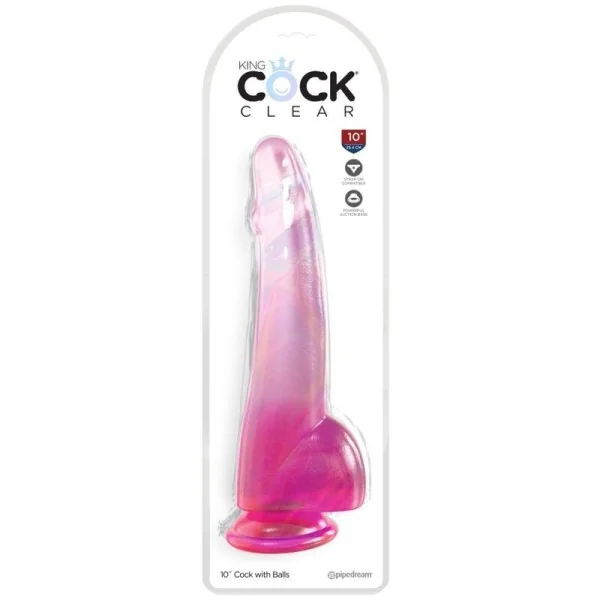 Clear Dildo mit Hoden 19 cm Rosa von King Cock kaufen | Fesselliebe