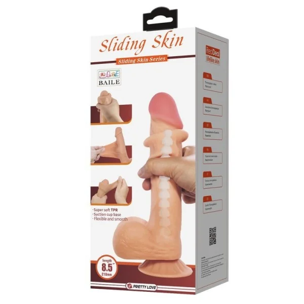 Sliding Skin Series realistischer Dildo mit Gleitendem Beige-Saugnap 21,8 cm von Pretty Love High Grade kaufen | Fesselliebe