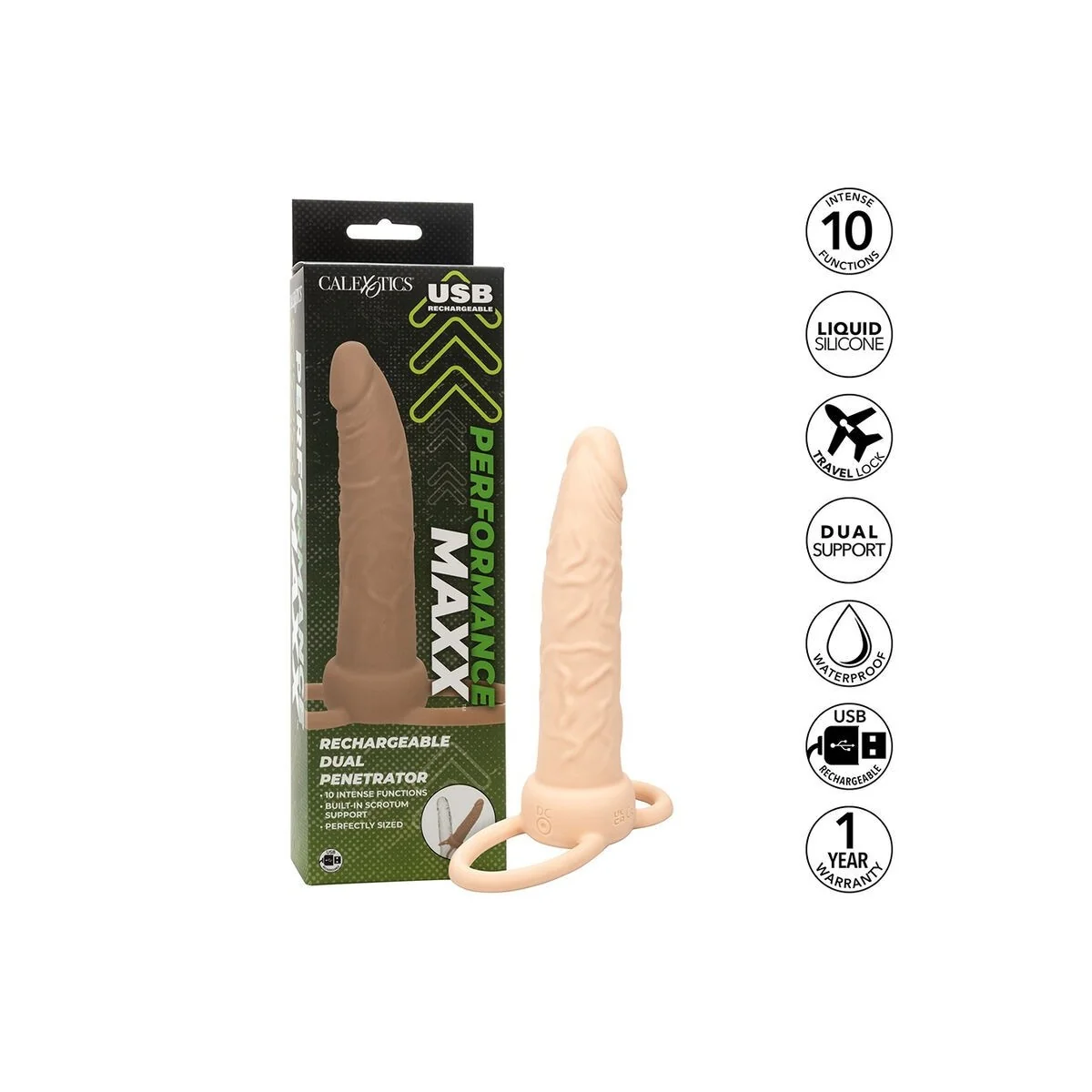 Performance Maxx wiederaufladbarer Dual Penetrator, Helle Beige von Calexotics kaufen | Fesselliebe