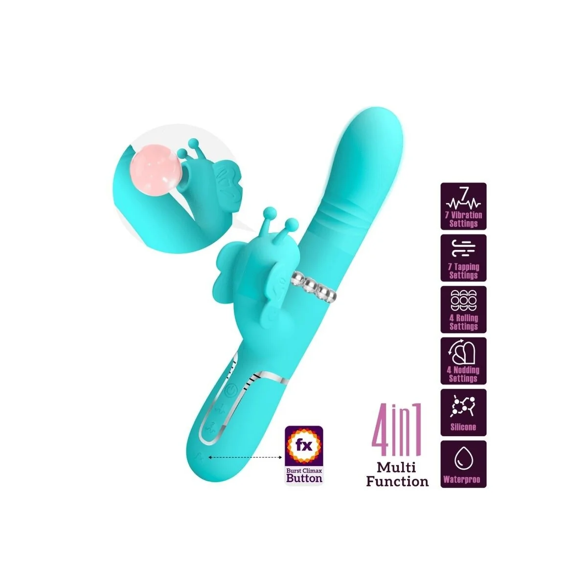 Multifunktions-Kaninchenvibrator 4 in 1 Schmetterling Aquagrün von Pretty Love Flirtation kaufen | Fesselliebe