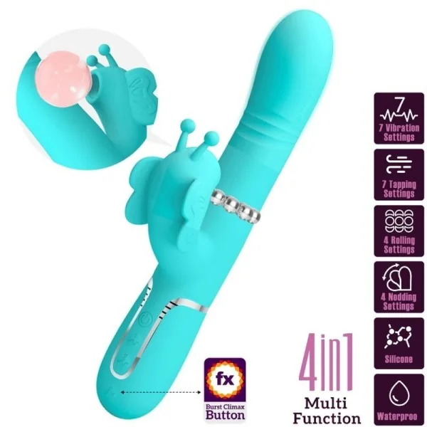 Multifunktions-Kaninchenvibrator 4 in 1 Schmetterling Aquagrün von Pretty Love Flirtation kaufen | Fesselliebe