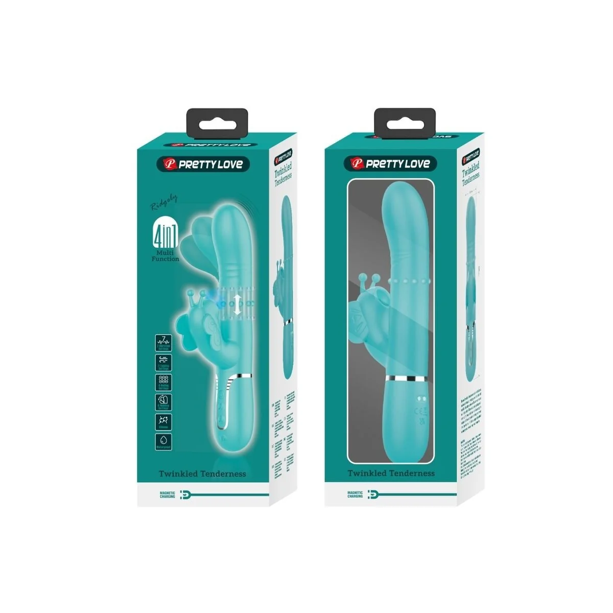 Multifunktions-Kaninchenvibrator 4 in 1 Schmetterling Aquagrün von Pretty Love Flirtation kaufen | Fesselliebe