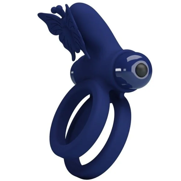 Jamele Doppelring mit Vibration & Schmetterlingstimulator Blau von Pretty Love Male kaufen | Fesselliebe