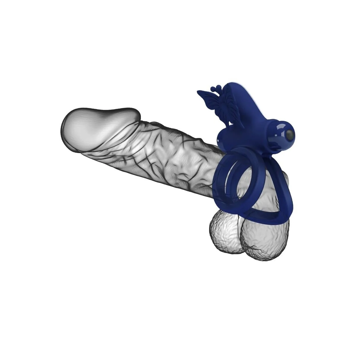 Jamele Doppelring mit Vibration & Schmetterlingstimulator Blau von Pretty Love Male kaufen | Fesselliebe