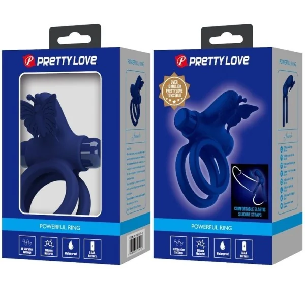Jamele Doppelring mit Vibration & Schmetterlingstimulator Blau von Pretty Love Male kaufen | Fesselliebe