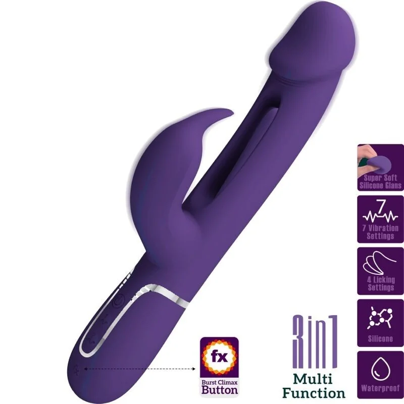 Kampas Rabbit 3 in 1 Multifunktionsvibrator mit Zunge Violett von Pretty Love Flirtation kaufen | Fesselliebe