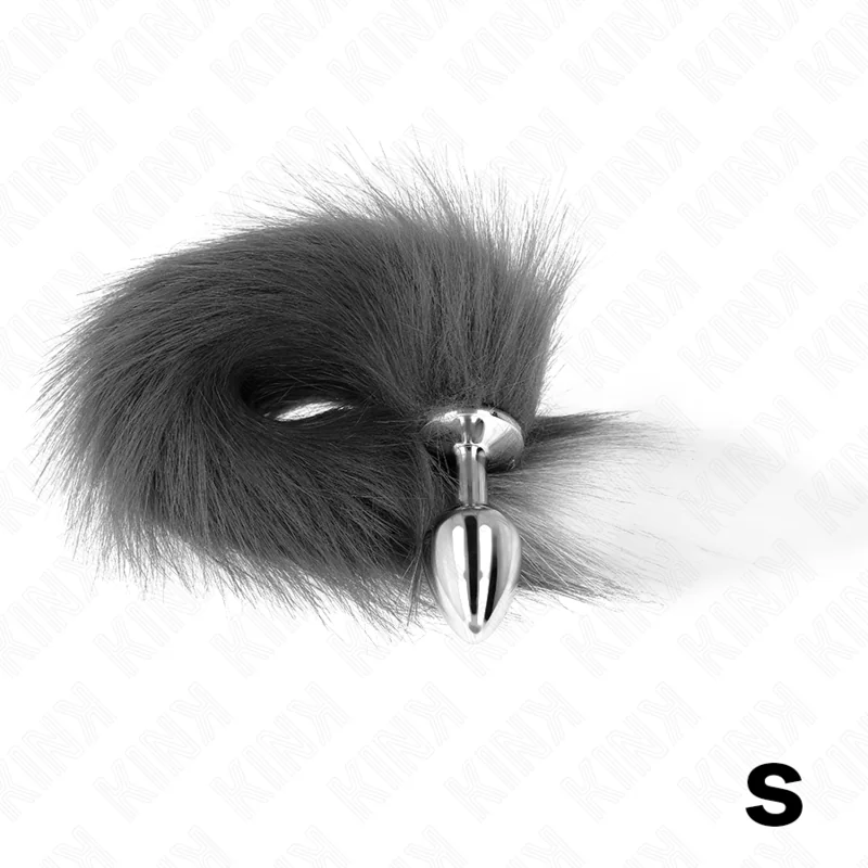 Anal Plug Größe S 7 X 3 cm mit Kunststoffschwanz 40 cm Grau und Weiss von Kink Pleasure Plugs kaufen | Fesselliebe 2