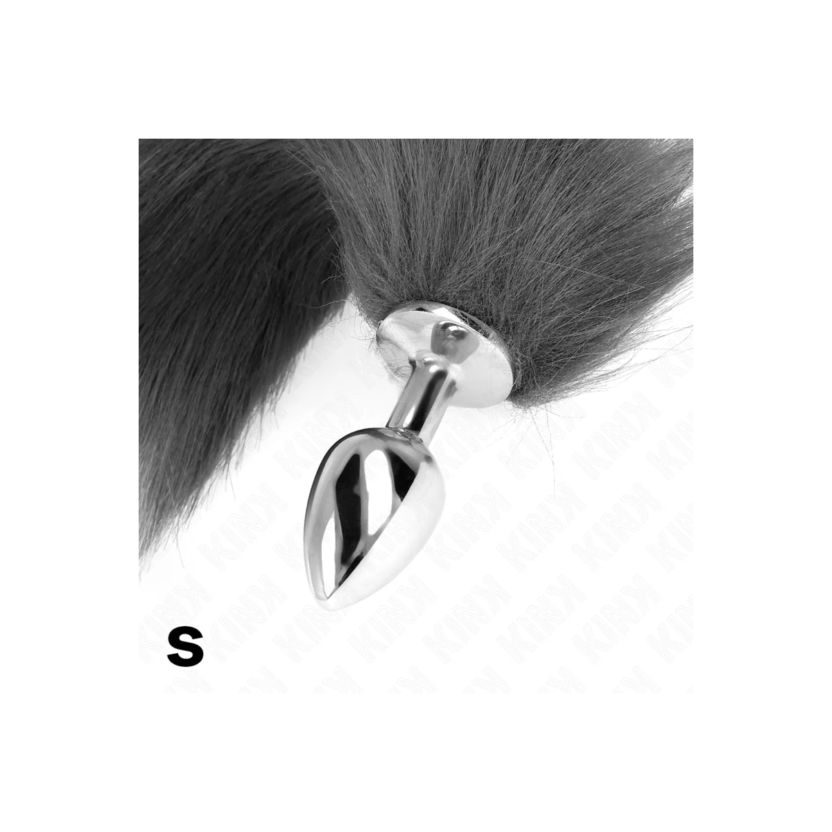 Anal Plug Größe S 7 X 3 cm mit Kunststoffschwanz 40 cm Grau und Weiss von Kink Pleasure Plugs kaufen | Fesselliebe