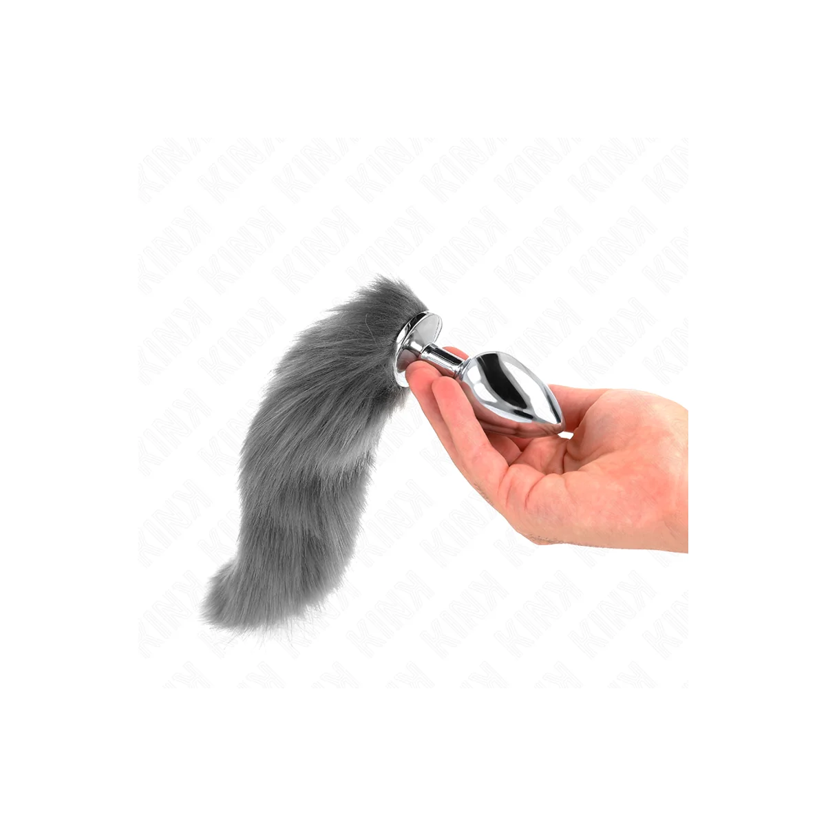 Anal Plug Größe L 10 X 4 cm mit Kunststoffschwanz 40 cm Grau und Weiss von Kink Pleasure Plugs kaufen | Fesselliebe