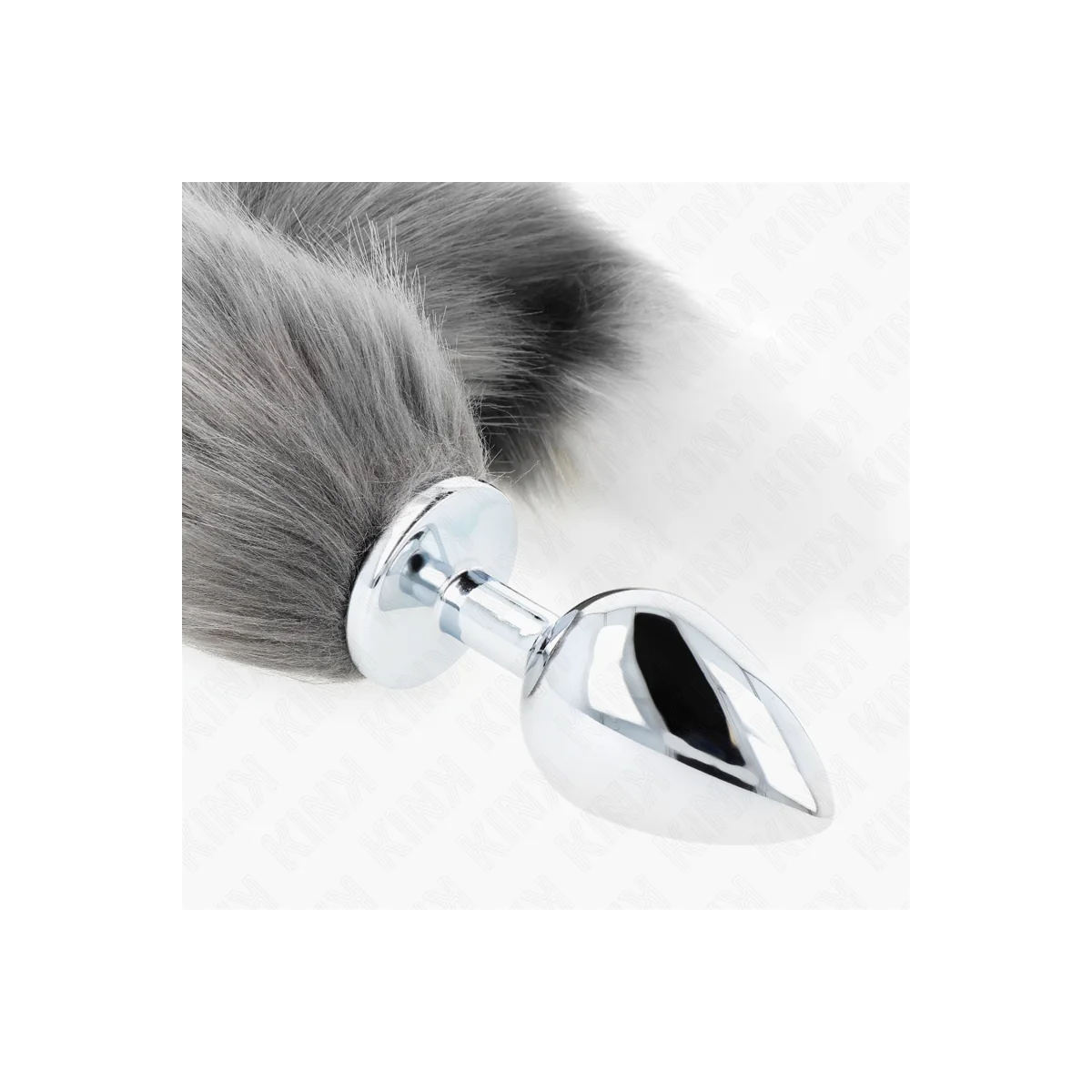 Anal Plug Größe L 10 X 4 cm mit Kunststoffschwanz 40 cm Grau und Weiss von Kink Pleasure Plugs kaufen | Fesselliebe